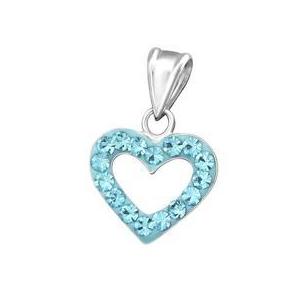 Pandantiv din argint in forma de inima cu cristale, Akvamarin, Adorabel imagine