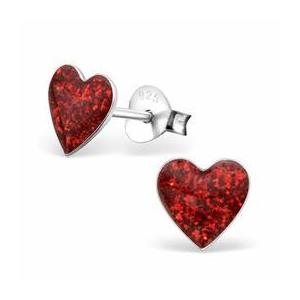 Cercei cu surub din argint in forma de inimioara, Red Glitter, Adorabel imagine
