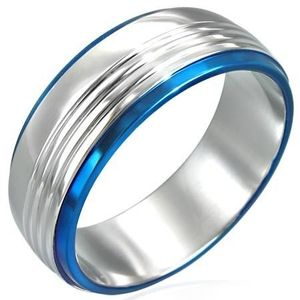 Inel din oțel inoxidabil cu două linii albastre - Marime inel: 50 imagine