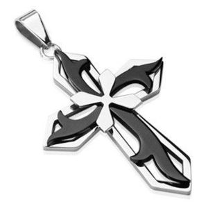 Pandantiv din oțel chirurgical - cruce negru cu argintiu imagine
