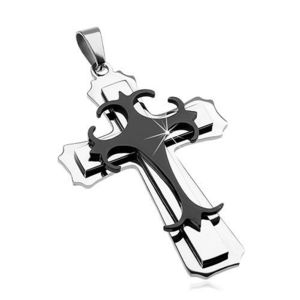 Pandantiv din oțel chirurgical - cruce mare, combinație de negru și argintiu imagine
