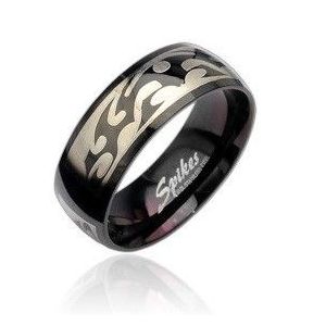 Inel negru din oțel cu model tribal argintiu - Marime inel: 59 imagine