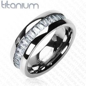Inel de titan, cu zircon dreptunghiular încorporat - Marime inel: 51 imagine