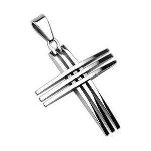 Pandantiv din oțel chirurgical - cruce alcătuită din linii subțiri, încrucișate imagine