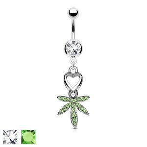 Piercing pentru buric cu o frunză de marijuana - Culoare zirconiu piercing: Transparent - C imagine