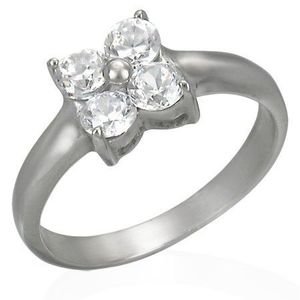 Inel din oțel cu zirconii în formă de floare - Marime inel: 49 imagine