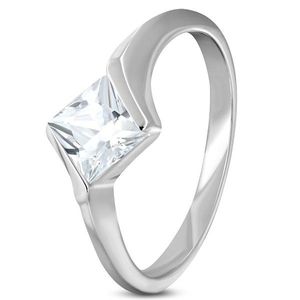 Inel de logodnă din oțel cu zirconiu în formă de romb transparent - Marime inel: 49 imagine
