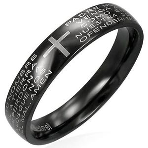Inel negru din oțel inoxidabil cu text de rugăciune - Marime inel: 49 imagine