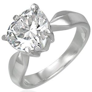 Inel de logodnă cu zirconiu mare strălucitor în formă de inimă - Marime inel: 49 imagine