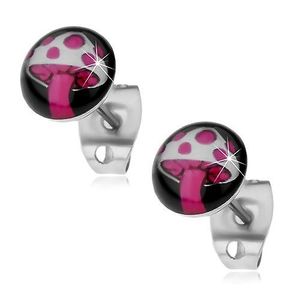 Cercei din oțel- cu ciuperci alb-roz pe fond negru imagine