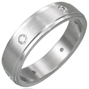 Inel mat din oțel cu șase zirconii încorporate - Marime inel: 48 imagine