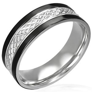 Inel din oțel inoxidabil cu dungi negre - Marime inel: 54 imagine