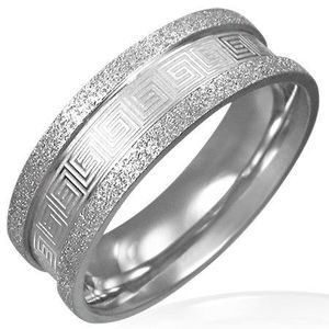 Inel din oțel sablat - model cheie grecească - Marime inel: 51 imagine