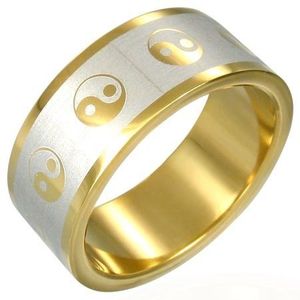Inel auriu cu simbolul Yin-Yang - Marime inel: 54 imagine