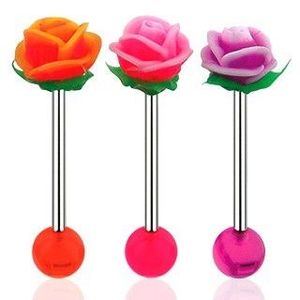 Piercing pentru limbă, barbel din oțel de 316L, bilă acrilică și trandafir UV - Culoare Piercing: Ametist – Alb - AW imagine