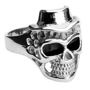 Inel din oțel inoxidabil - craniu cu pălărie - Marime inel: 57 imagine