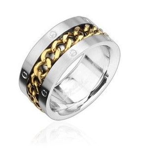 Inel din oțel inoxidabil cu lanț auriu - Marime inel: 58 imagine