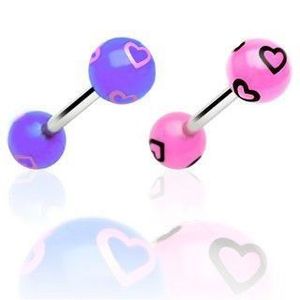 Piercing limbă - inimi colorate - Culoare Piercing: Mov-Roz imagine