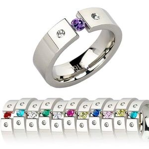 Inel din oțel cu pietre colorate conform lunei de naștere - Marime inel: 51, Culoare: Galben imagine