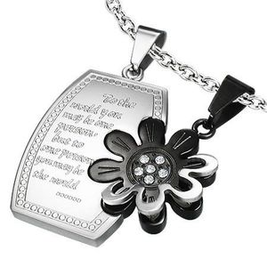 Pandantiv din oţel pentru cupluri - medalion și floare cu zircon imagine