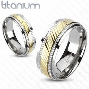 Inel din titan – dungi bicolore - Marime inel: 49 imagine