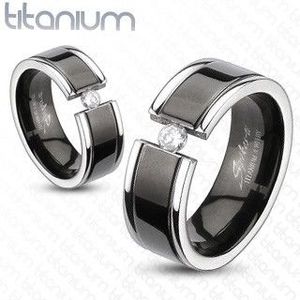 Inel din titan – dungă neagră, zircon - Marime inel: 49 imagine