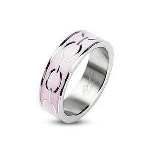Bandă din oțel - dungă interioară roz, model cu lanț - Marime inel: 49 imagine