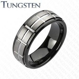 Inel mat din tungsten - negru și argintiu - Marime inel: 49 imagine