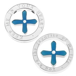 Pandantive pentru iubiţi - cruce albastră cu zircon, într-o buclă imagine