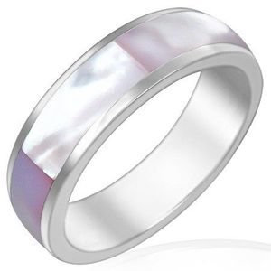 Bandă netedă din oțel cu dungă roz perlă de scoică - Marime inel: 52 imagine