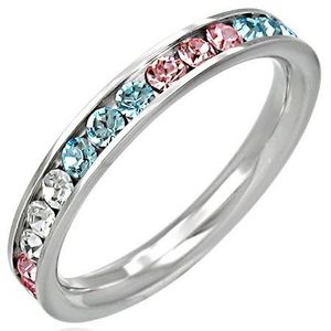 Inel din oțel inoxidabil - zirconii în trei culori - Marime inel: 49 imagine