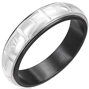 Inel din oțel - cifre romane, argintiu - negru - Marime inel: 50 imagine
