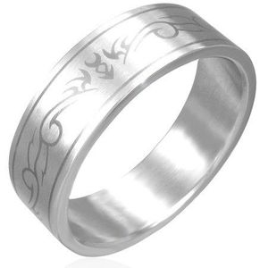 Inel din oțel inoxidabil - suprafață mată, simbol tribal - Marime inel: 56 imagine