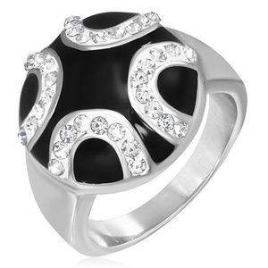 Inel din oțel - semilune decorative pe fundal negru - Marime inel: 52 imagine
