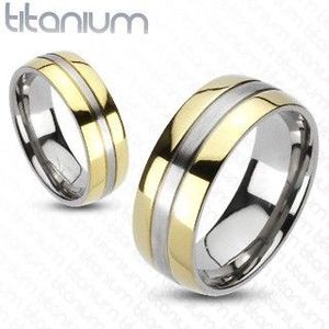 Inel din titan - în combinație de auriu şi argintiu - Marime inel: 49 imagine