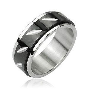 Inel din oțel cu mijloc rotativ negru - tăieturi - Marime inel: 58 imagine