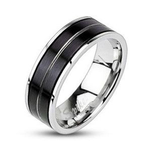Inel din oțel inoxidabil - negru, linie gravată - Marime inel: 59 imagine