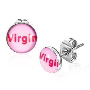 Cercei din oțel inoxidabil - roz cu inscripția "Virgin" imagine