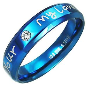 Inel din oțel - albastru, inscripție de dragoste - Marime inel: 51 imagine