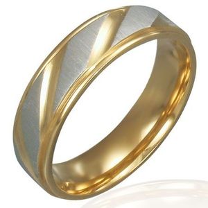 Bandă din oțel inoxidabil - auriu-argintiu, tăieturi diagonale - Marime inel: 51 imagine