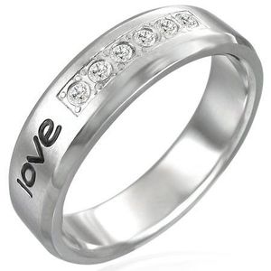 Inel din oțel inoxidabil - inscripția "LOVE", șase zirconii - Marime inel: 52 imagine