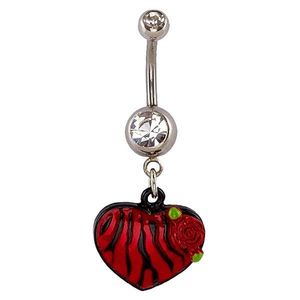 Piercing pentru buric - inimă roșie cu negru, cu model zebră, trandafir imagine