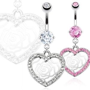Piercing pentru buric – inimă cu zircon, trandafir - Culoare: Roz imagine