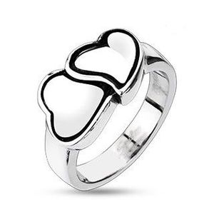 Inel din oțel inoxidabil - inimă dublă - Marime inel: 49 imagine
