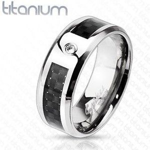 Inel din titan, cu model grilaj și zircon - Marime inel: 59 imagine