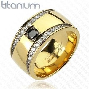 Inel auriu din titan, cu semiluni din zirconiu - Marime inel: 59 imagine