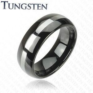 Inel din tungsten - negru cu argintiu, 6 mm - Marime inel: 49 imagine