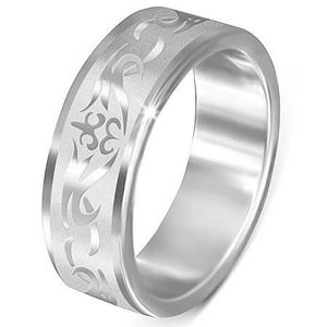 Inel din oțel - mat cu ornament tribal lucios - Marime inel: 54 imagine