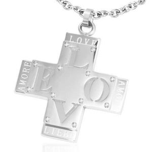 Pandantiv din oțel - cruce dublă cu cuvântul "LOVE" imagine