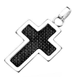 Pandantiv din oțel chirurgical - contur argintiu cruce cu suprafață neagră imagine